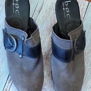 b.o.c. Grey Suede Mules with Black Buckle  Women's Size 9